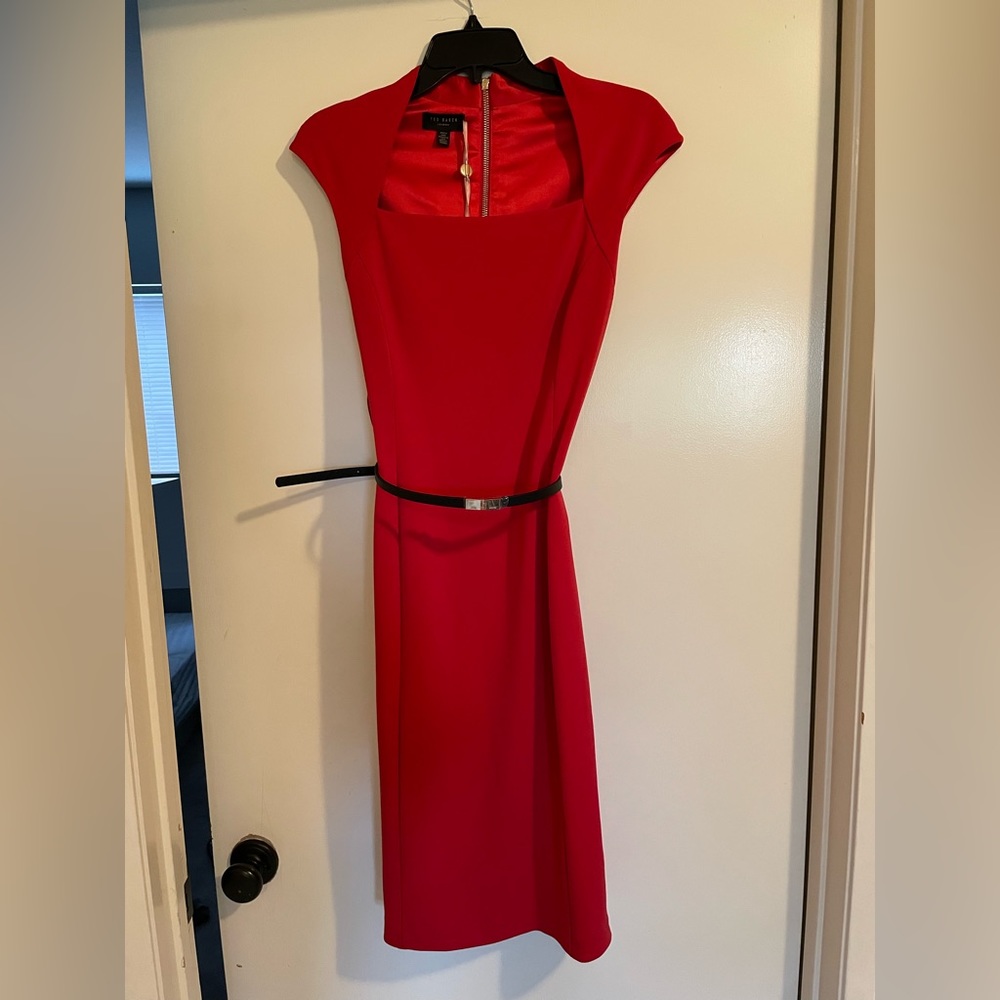 Red ted baker midi dress size 2